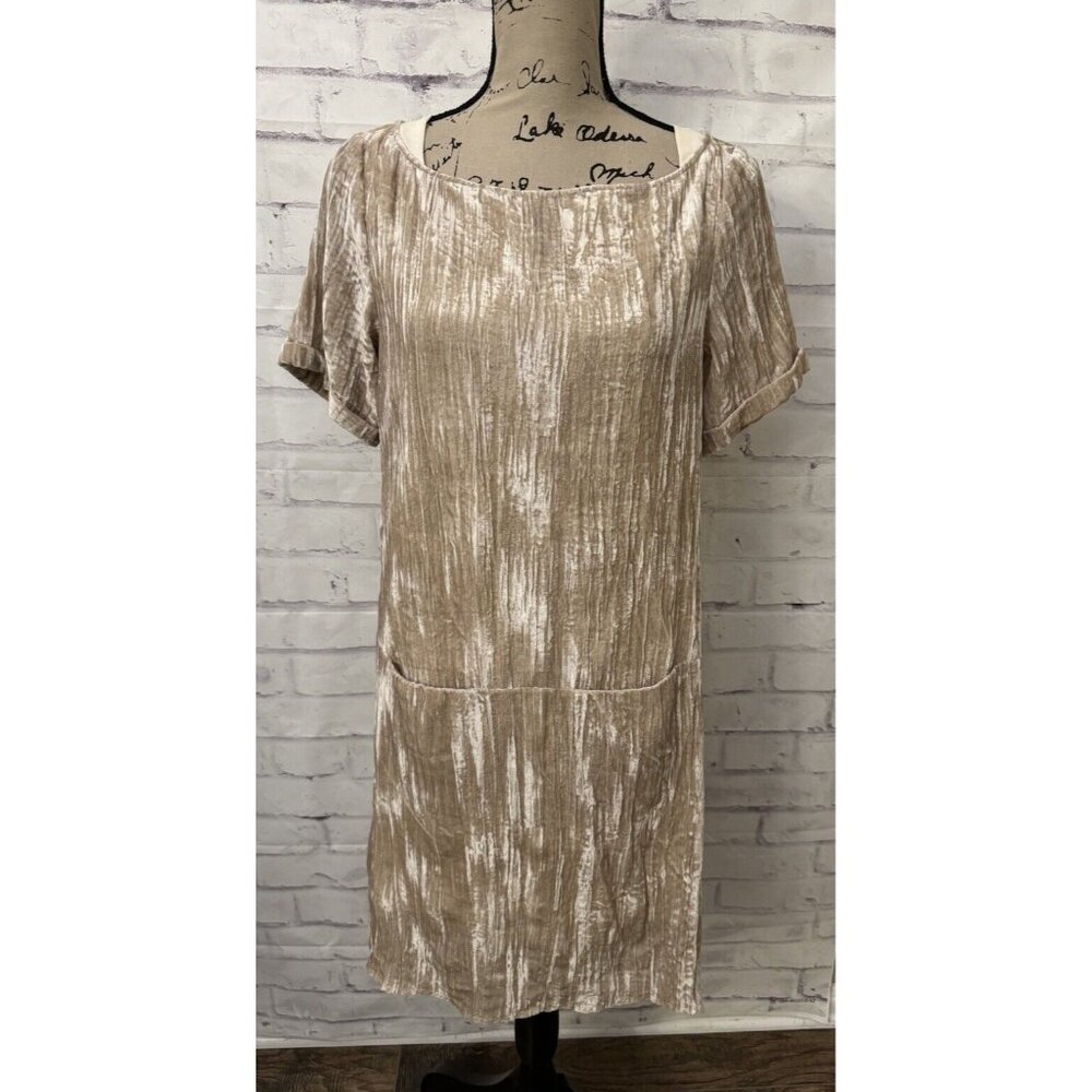Floreat Anthropologie Crushed Velvet Sheath Dress Size XS Beige Pockets Party